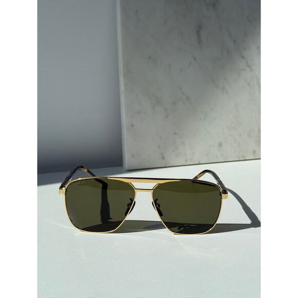 NEW Gucci GG1164S Squared Gold Aviator Unisex Sunglasses - Picture 5 of 10